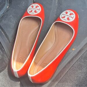 Tory Burch Red Flats with Logo Medallion
